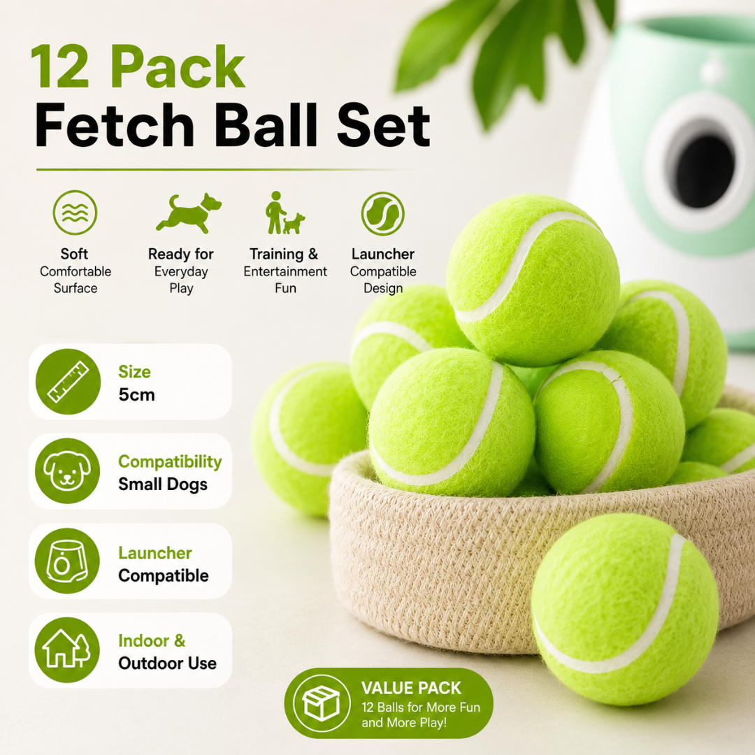 Dog Tennis Ball Set 12 Pack 5cm Launcher Compatible Fetch Balls for Small Dogs