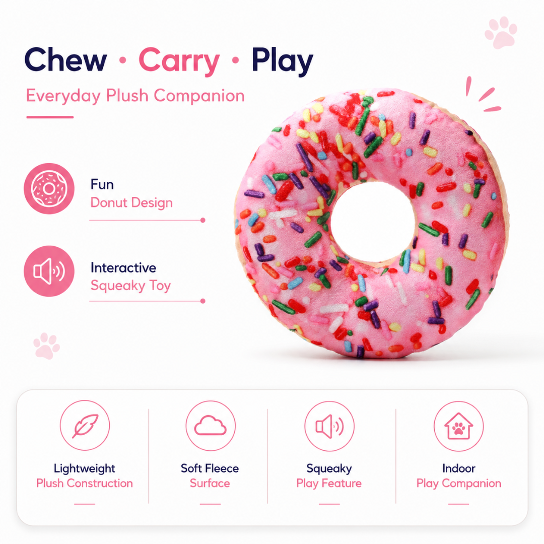 Interactive Plush Donut Dog Chew Toy Squeaky Play Toy for Small to Large Dogs
