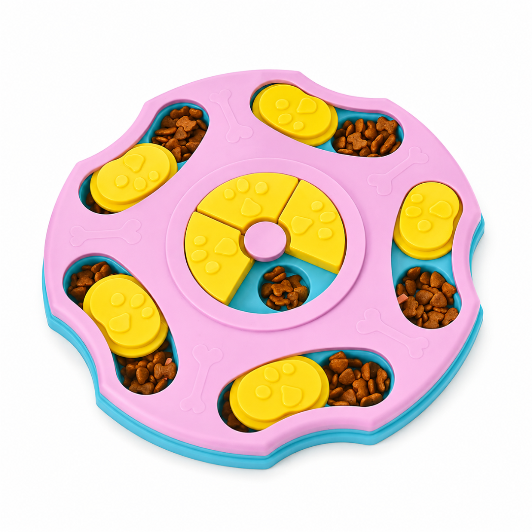 Interactive Slow Feeder Dog Bowl Non-Slip Food Puzzle Toy for Dogs and Cats - Pink