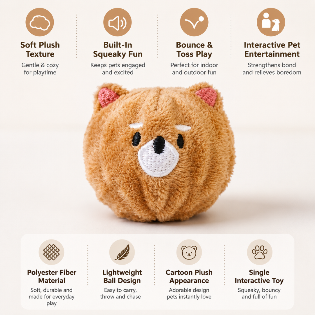 Squeaky Spiked Pet Ball Toy Interactive Chew and Play Toy for Small Dogs and Cats - Brown