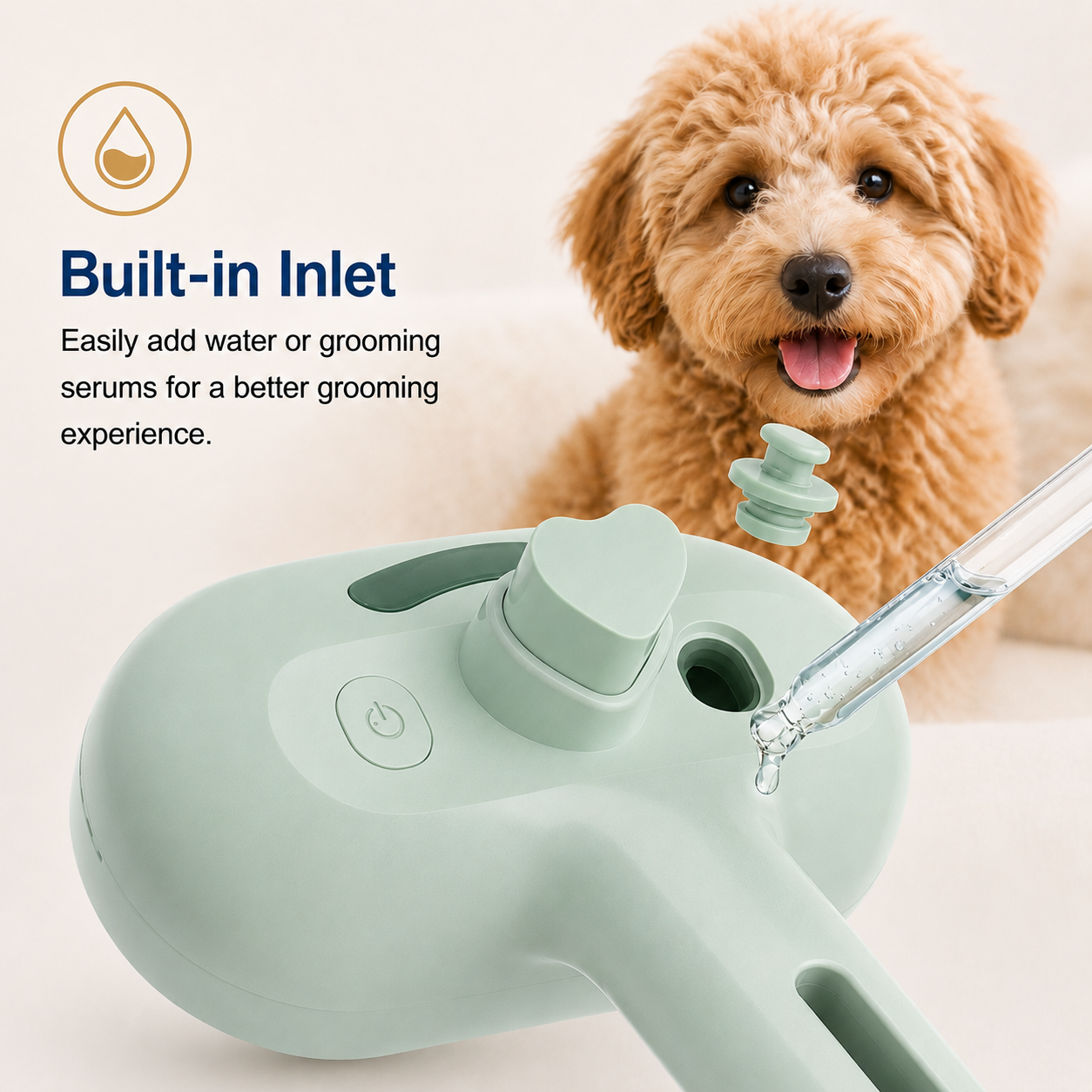 Portable Pet Grooming Brush with Mist Spray Function for Dogs and Cats - Mint Green