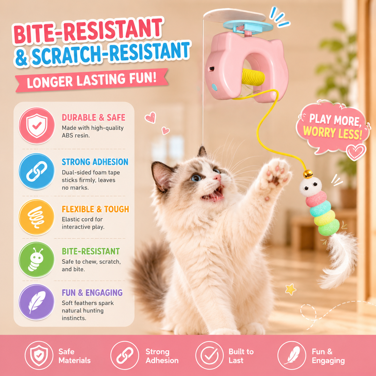 Rechargeable Electric Cat Toy Auto Moving Feather Teaser with 2 Ropes Blue