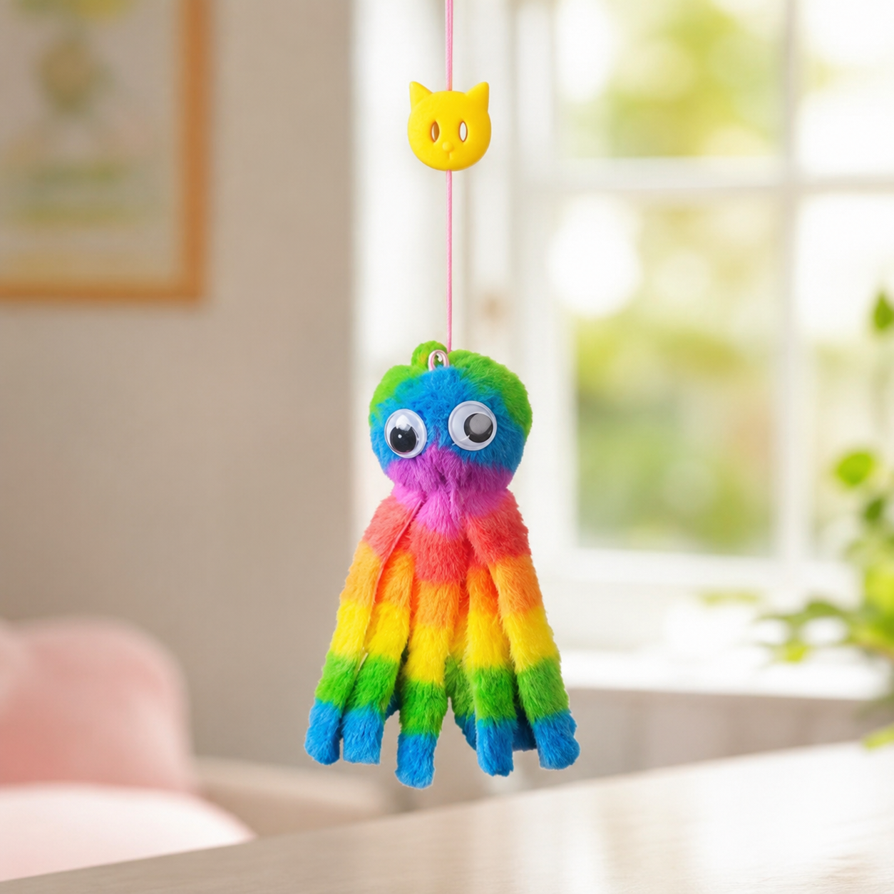 Rainbow Hanging Octopus Plush Interactive Kitten Toy with Elastic Cord