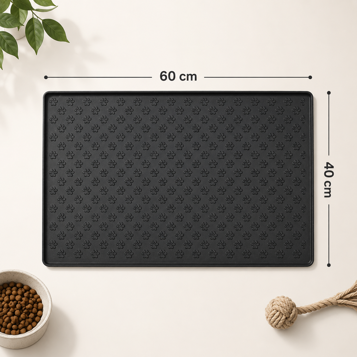 Large Silicone Pet Food Mat Waterproof Feeding Placemat for Cats and Dogs - Black
