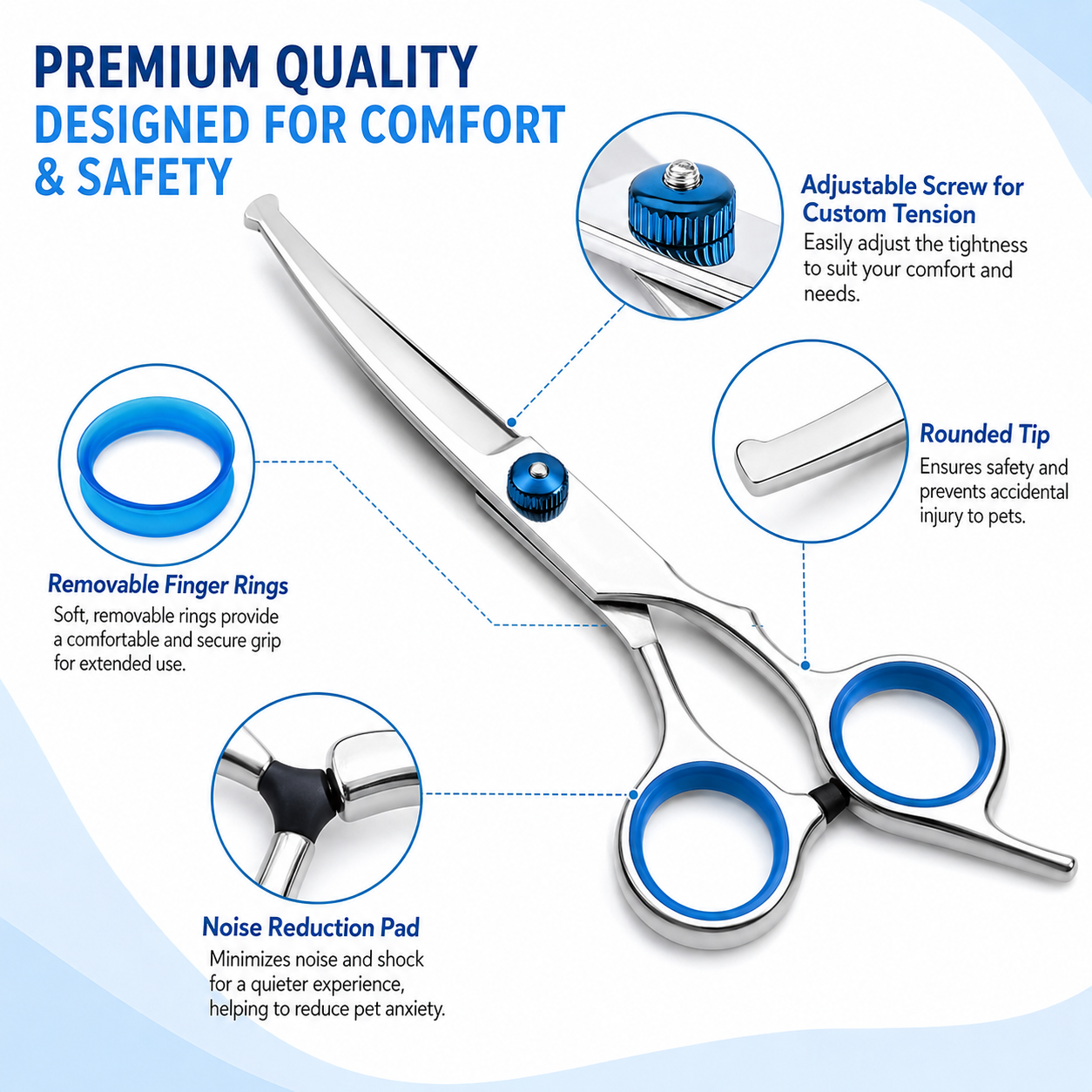 Professional Pet Grooming Scissors 6 Inch Rounded Tip Hair Trimming - Straight Shear