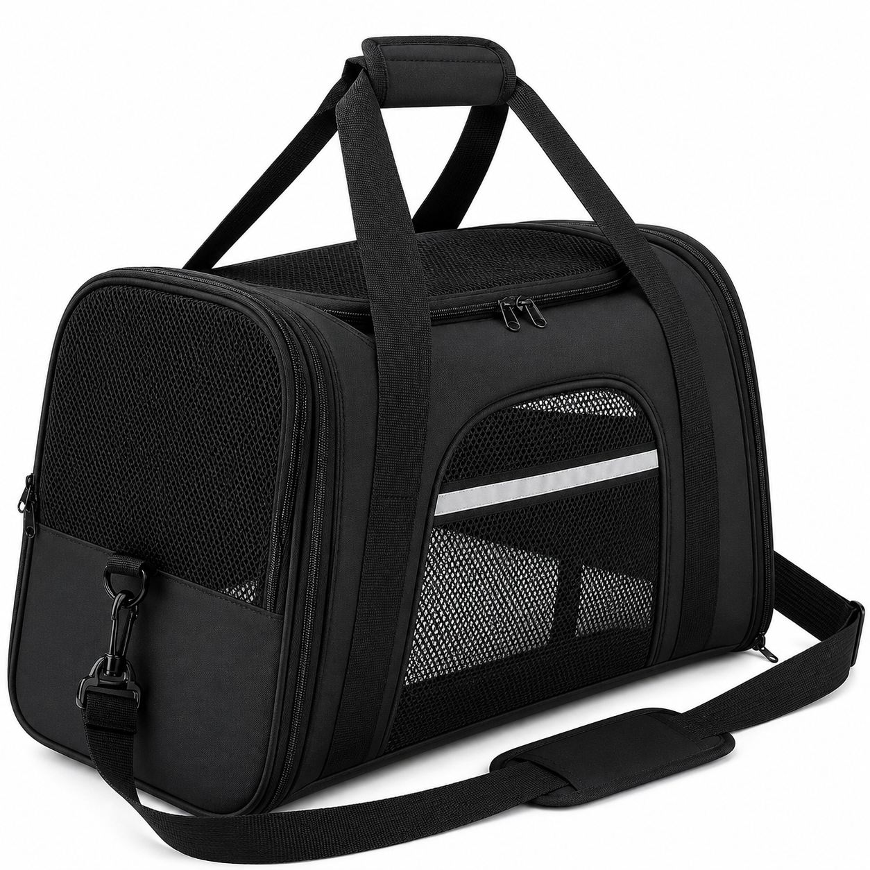 Black Portable Soft Sided Pet Carrier for Cats Dogs and Kittens with Removable Mat