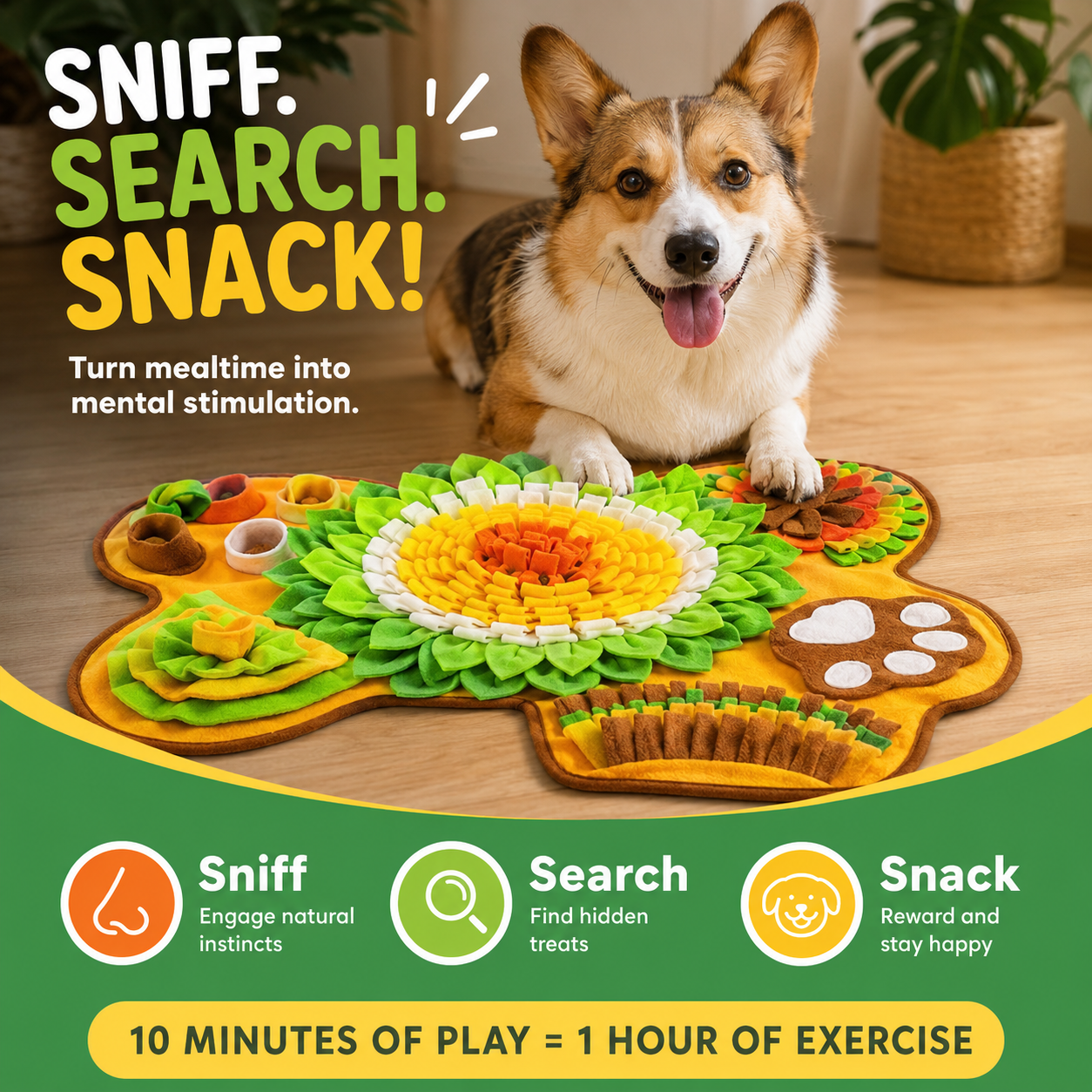 Pet Snuffle Interactive Feeding Mat - Yellow