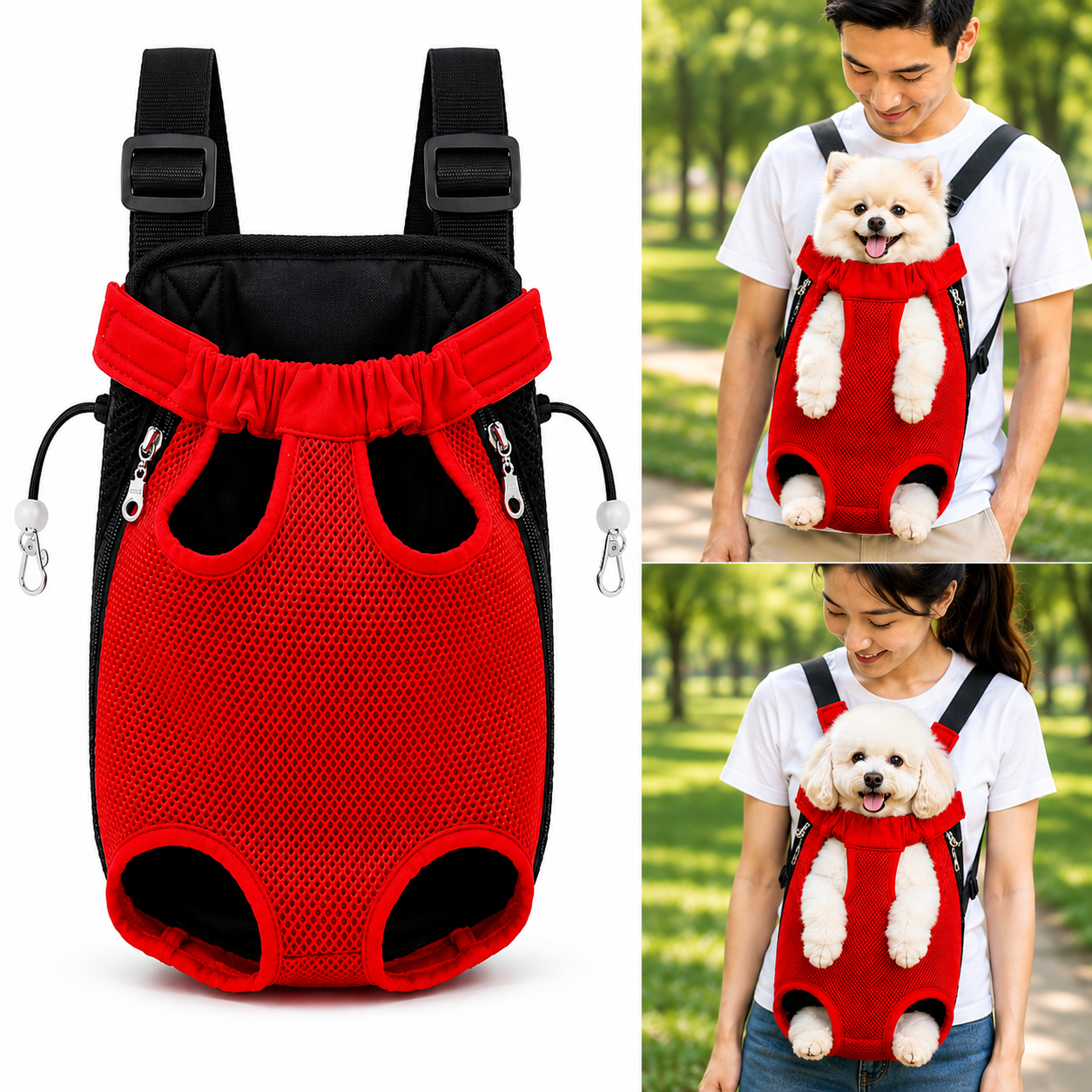 Portable Pet Backpack Carrier for Cats and Small Dogs - Red