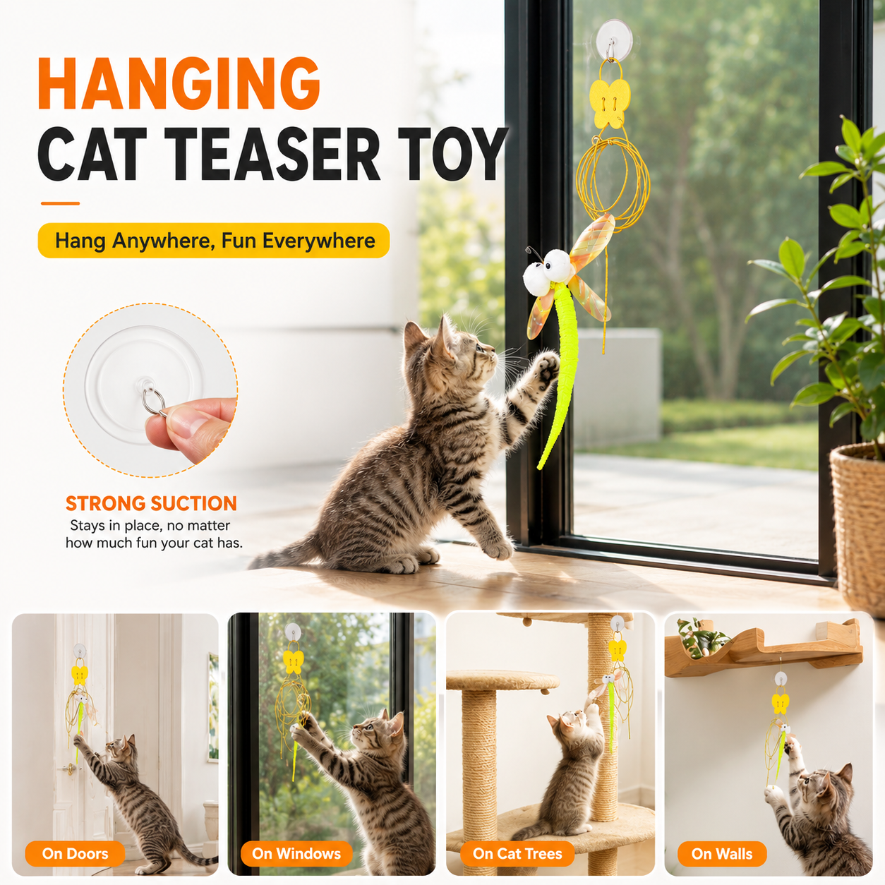 Cat Teaser Wand Toy with Suction Cup Interactive Toy