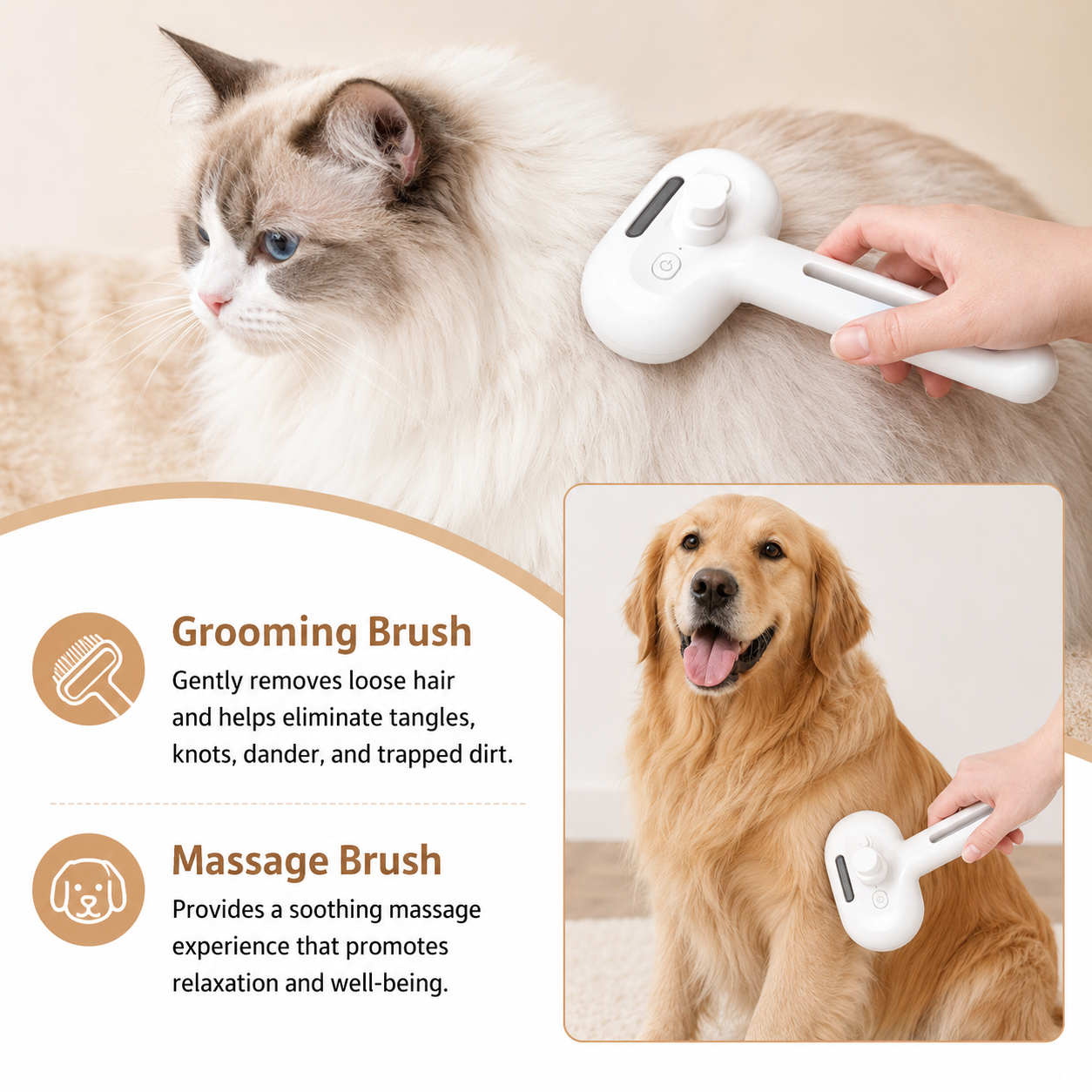 Rechargeable Pet Grooming Brush with Fine Mist Spray Hair Removal Comb for Dogs and Cats - White