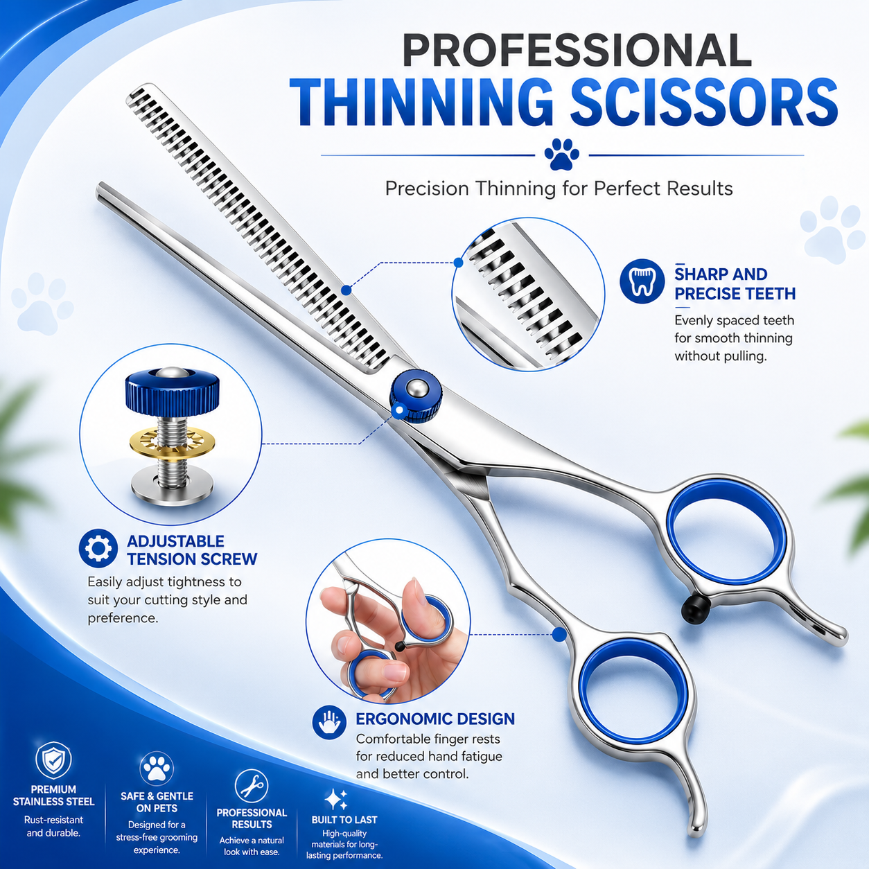 4 Piece Pet Grooming Scissors Set Stainless Steel Dog Cat Trimming Shears with Safety Round Tips and Comb