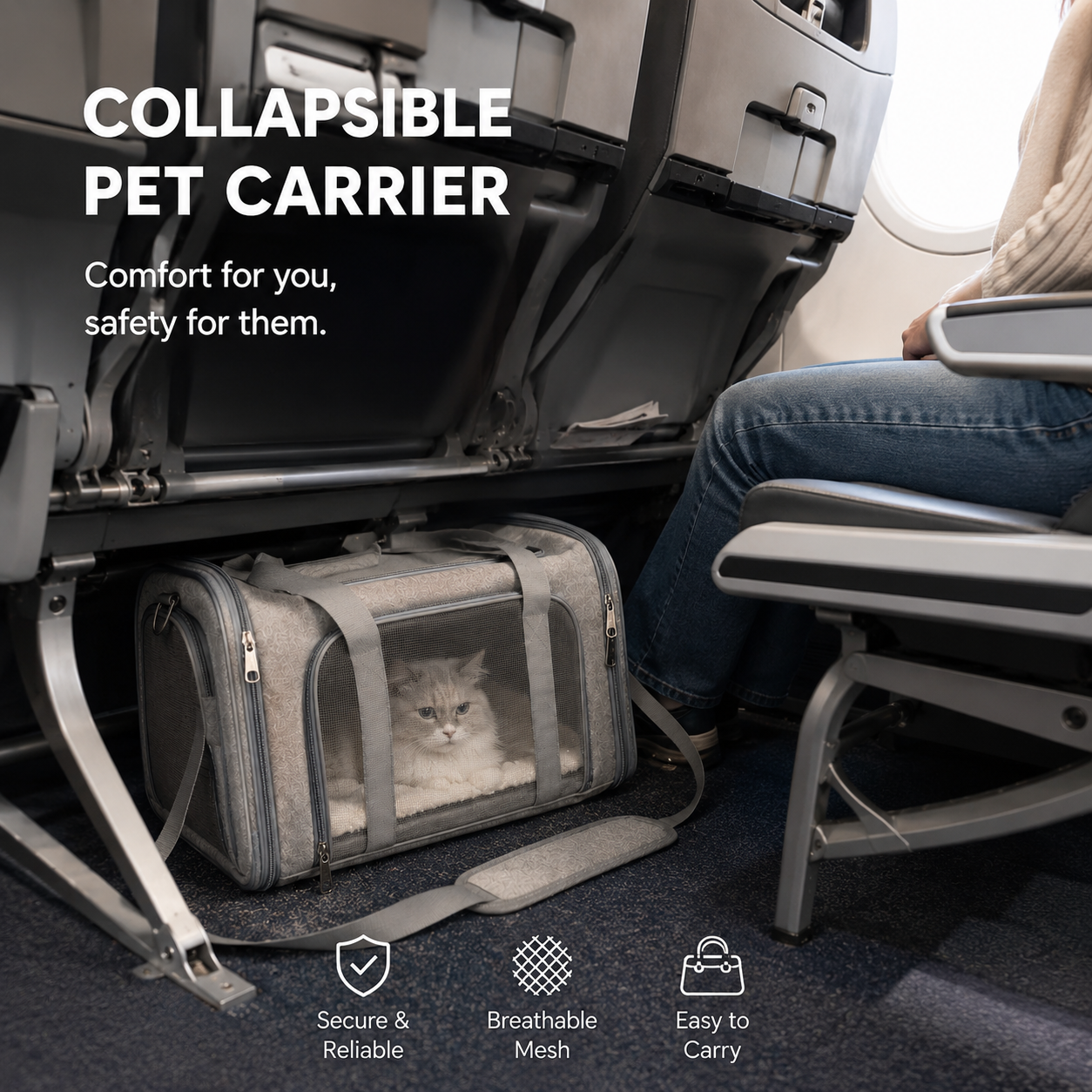 Collapsible Pet Carrier Bag for Small and Medium Cats Dogs with Mesh Travel Bag - Grey
