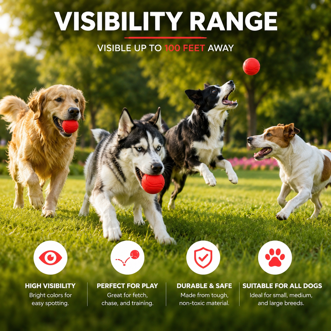 Rubber Pet Toy Ball Bite Resistant for Dogs and Cats - Red