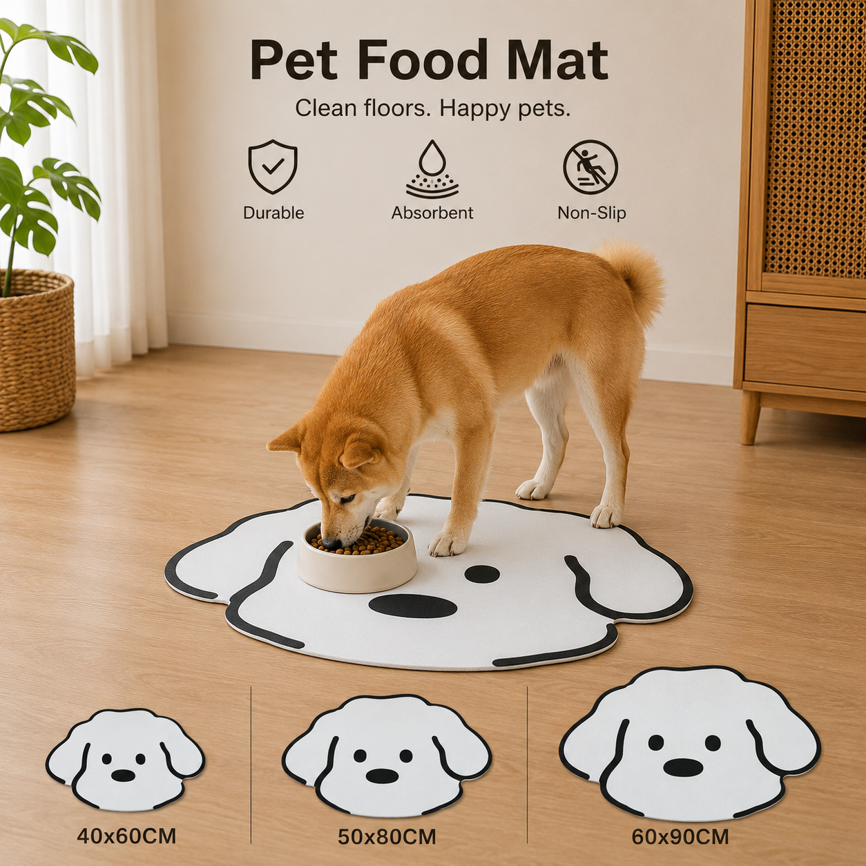 Water Absorbent Pet Floor Mat with Non Slip Base Cartoon Dog and Cat Dining Mat