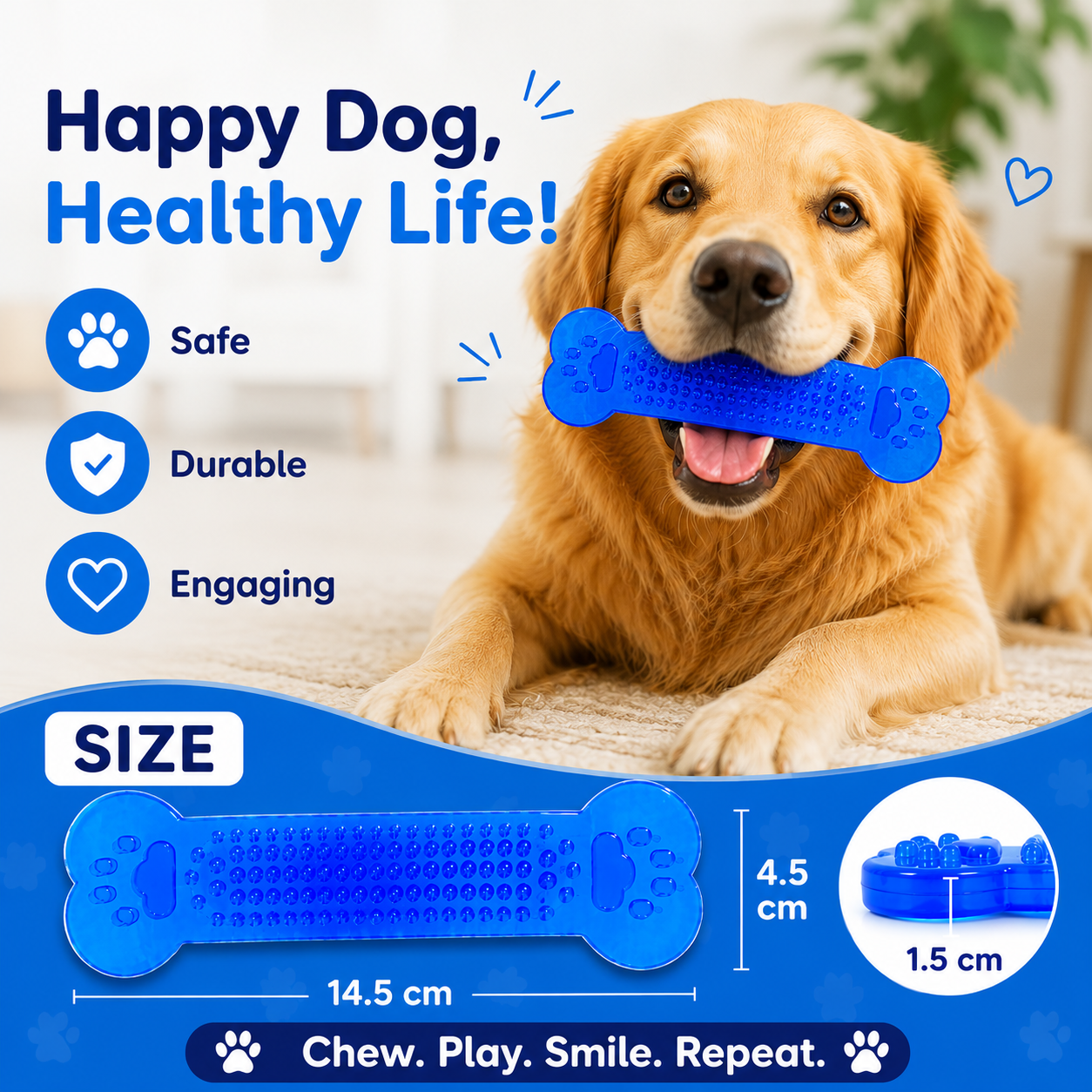 Dog Bone Chew Toy Flexible PVC Pet Play Toy - Blue