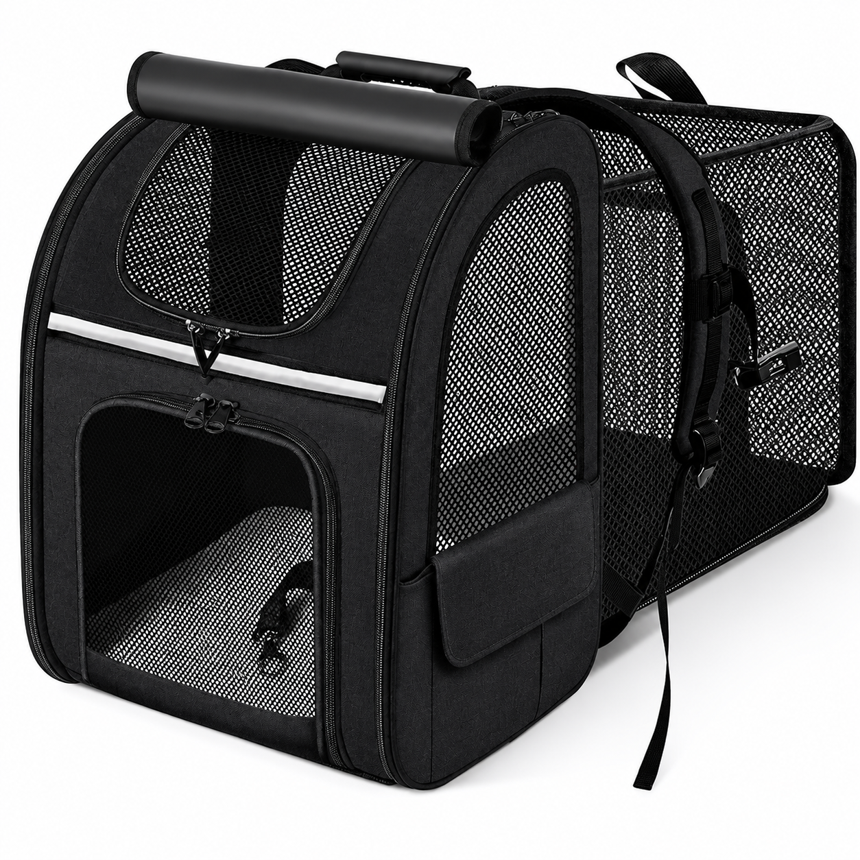 Breathable Pet Carrier Backpack with Expandable Design and Shade Cover for Travel - Black