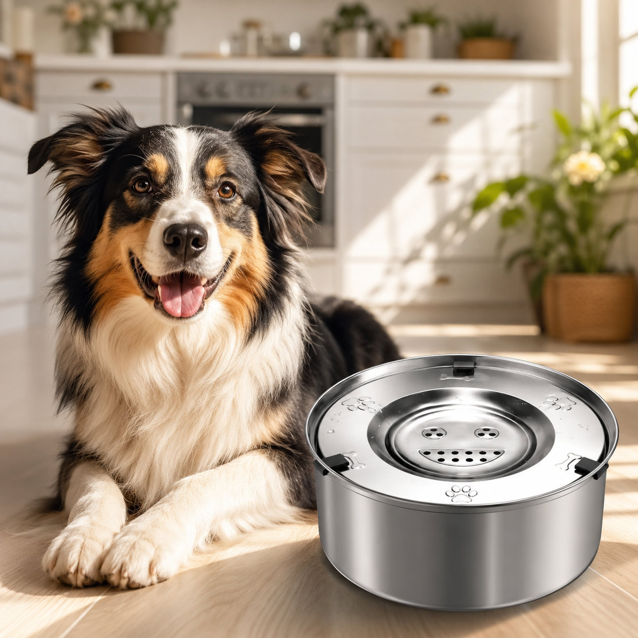 1L Stainless Steel Pet Water Bowl Anti Splash Floating Dish for Dogs and Cats