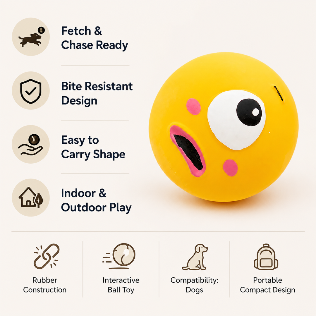 Bite Resistant Rubber Dog Ball Squeaky Toy for Fetch and Play - Yellow