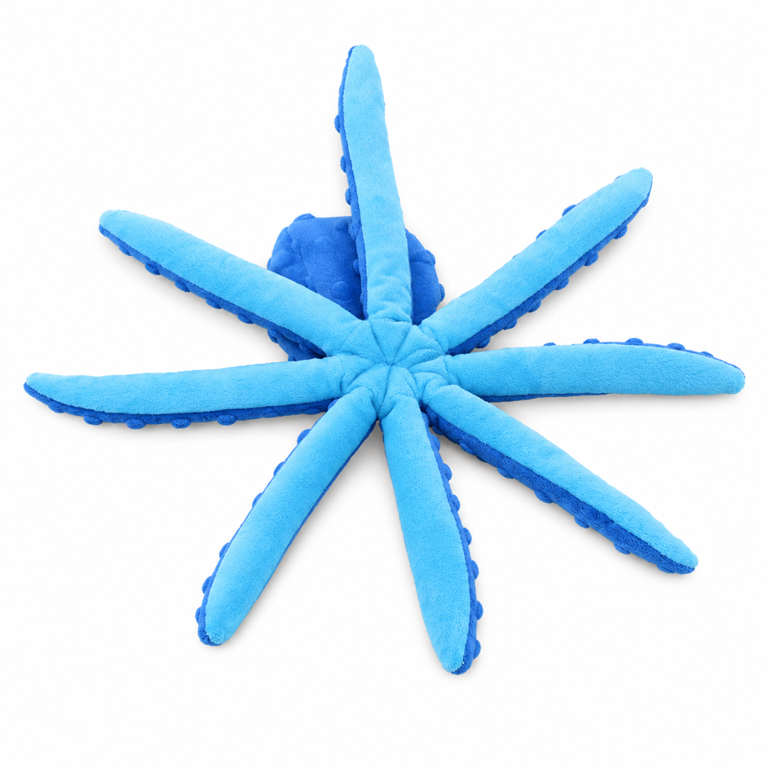 Octopus Squeaky Dog Toy with Crinkle Legs for Puppies and Small Dogs - Blue