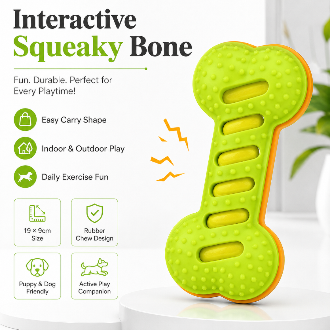 Durable Rubber Dog Chew Toy Squeaky Bone Interactive Play Toy for Puppies and Dogs