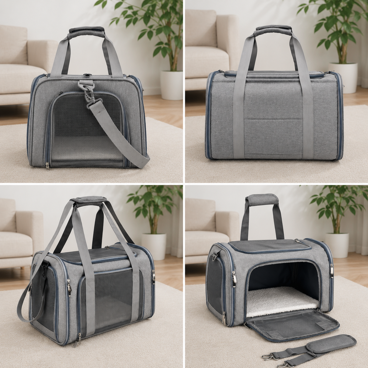 Collapsible Pet Carrier Bag for Small and Medium Cats Dogs with Mesh Travel Bag - Grey