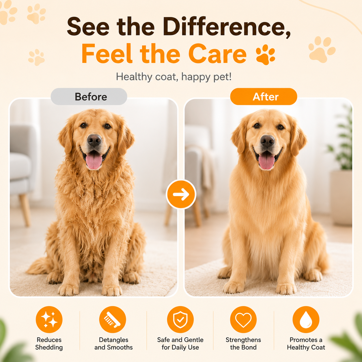 Pet Grooming Brush with Spray and Massage Function Hair Removal Comb for Dogs and Cats - Yellow