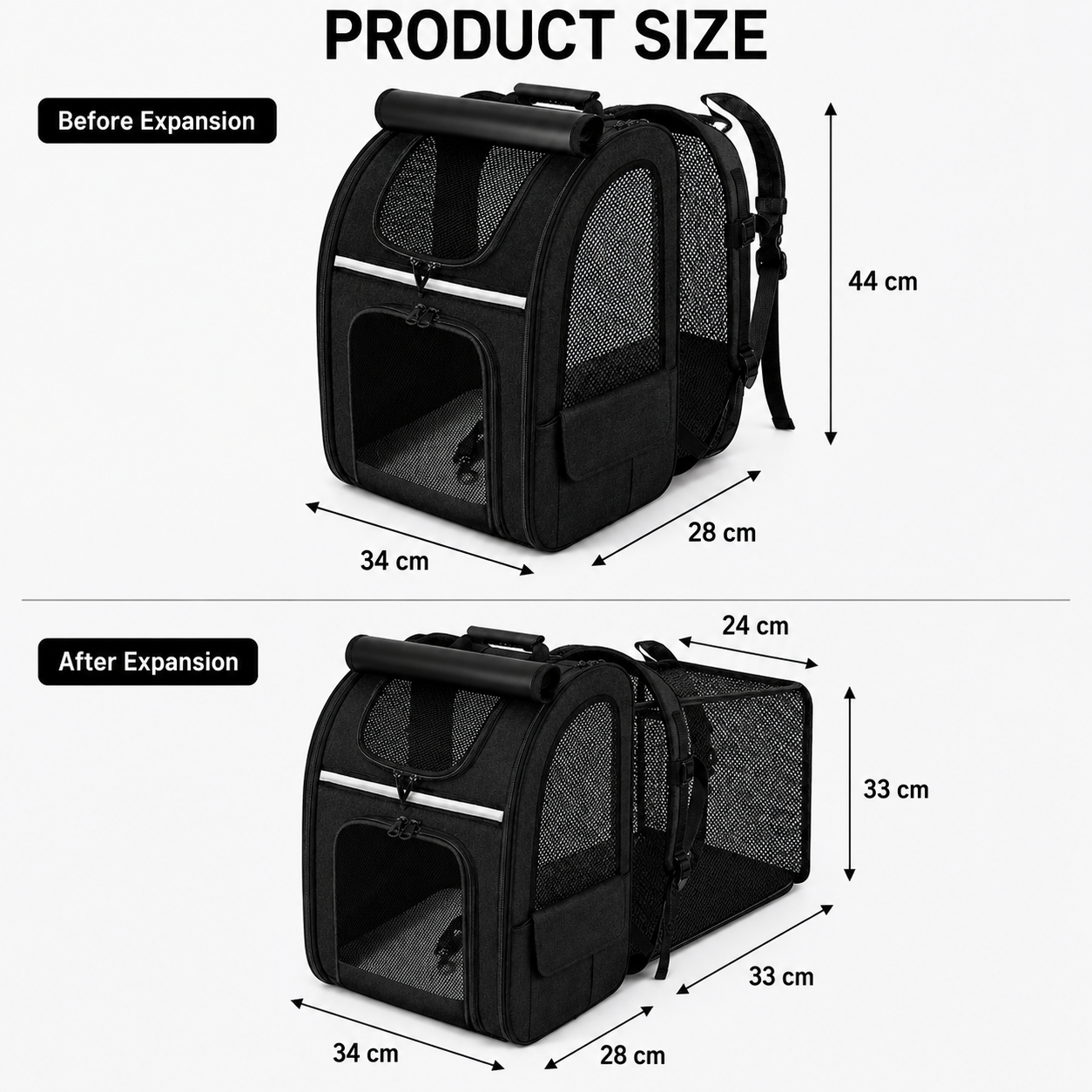 Breathable Pet Carrier Backpack with Expandable Design and Shade Cover for Travel - Black