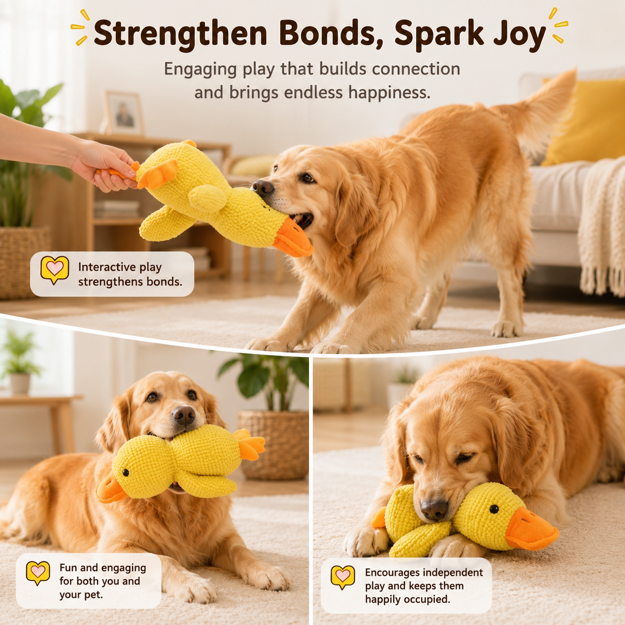 Interactive Duck Plush Dog Toy Squeak Chew Toy for Small and Medium Dogs