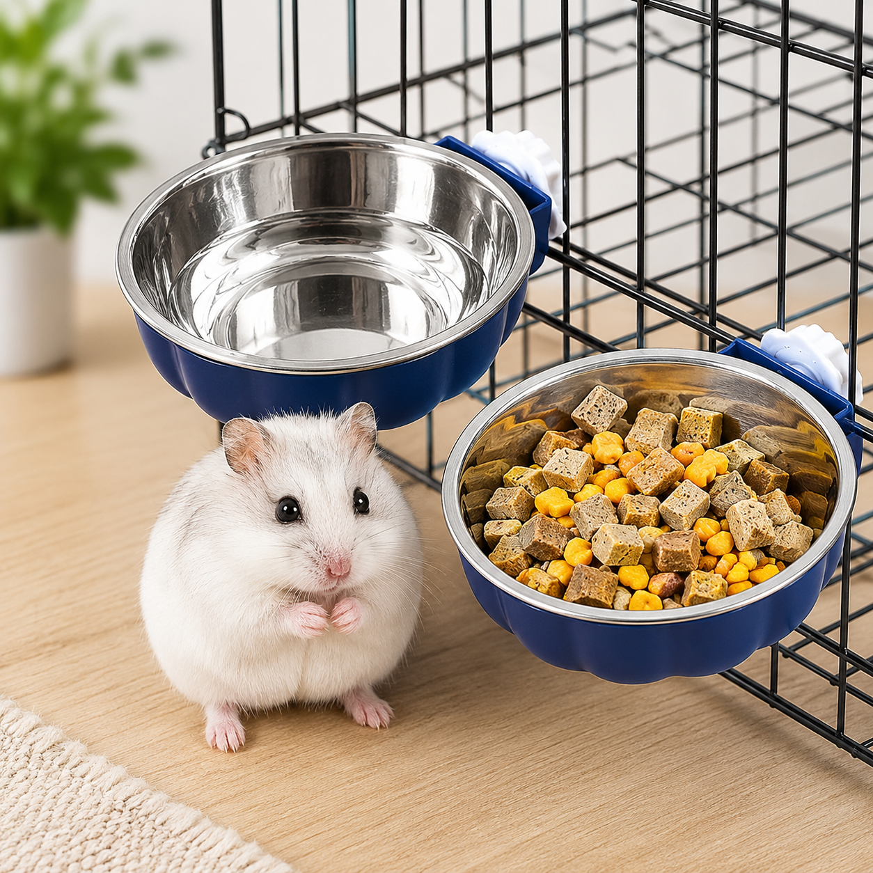 Pumpkin Shaped Hanging Pet Feeding Bowl Stainless Steel Food and Water Dish for Small Pets - Blue