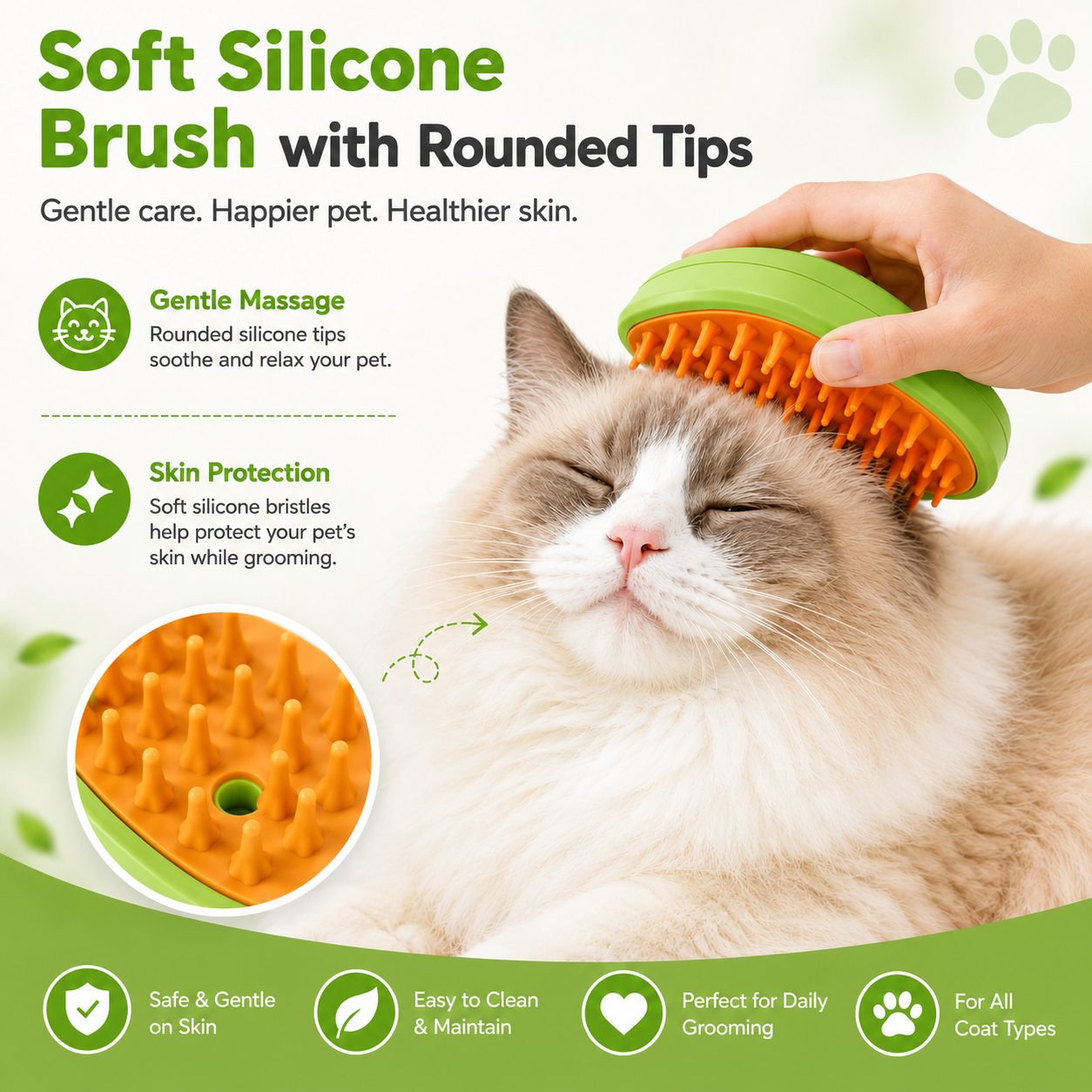 3 in 1 Pet Hair Removal Brush Grooming and Massage Comb for Cats and Dogs - Green