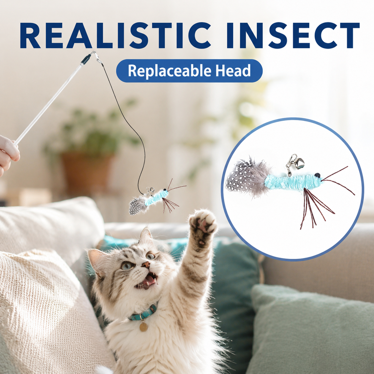 Dragonfly Feather Cat Toy Replacement Head Interactive Teaser Attachment for Cats