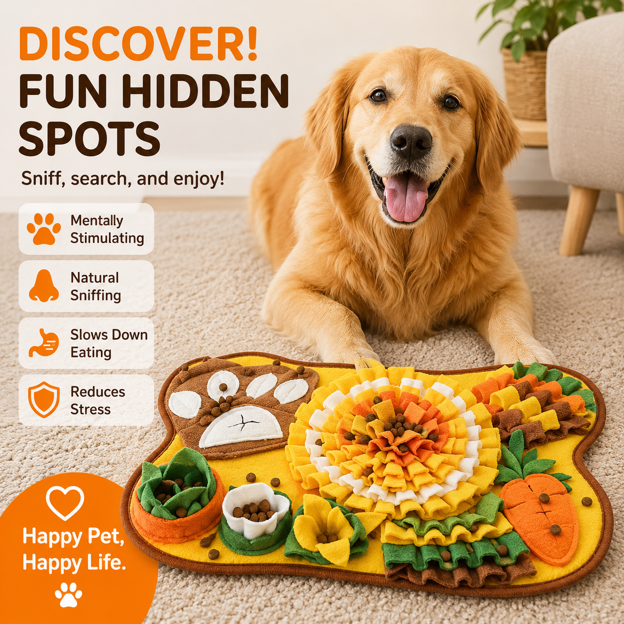 Pet Snuffle Interactive Feeding Mat - Yellow