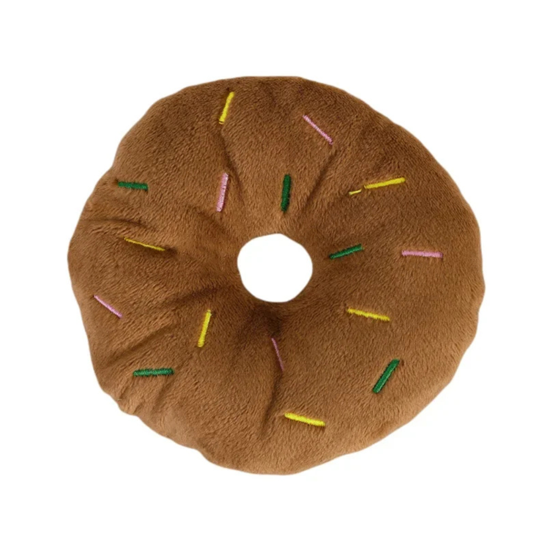 Plush Donut Dog Toy with Squeaky Sound Interactive Chew Toy for Small and Medium Dogs