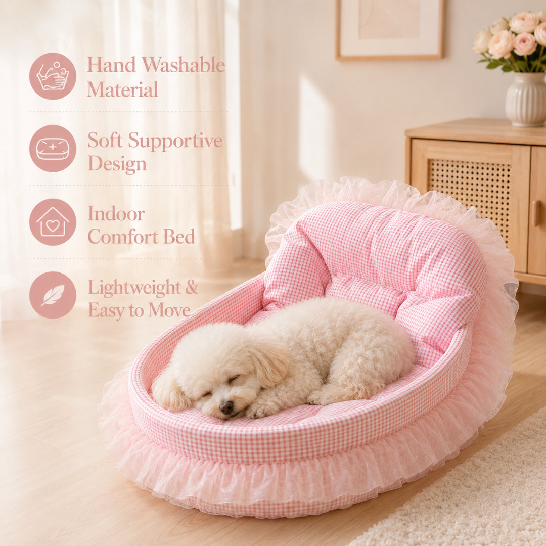 Plush Round Pet Bed Sofa Cushion for Cats and Small Dogs Indoor - Pink
