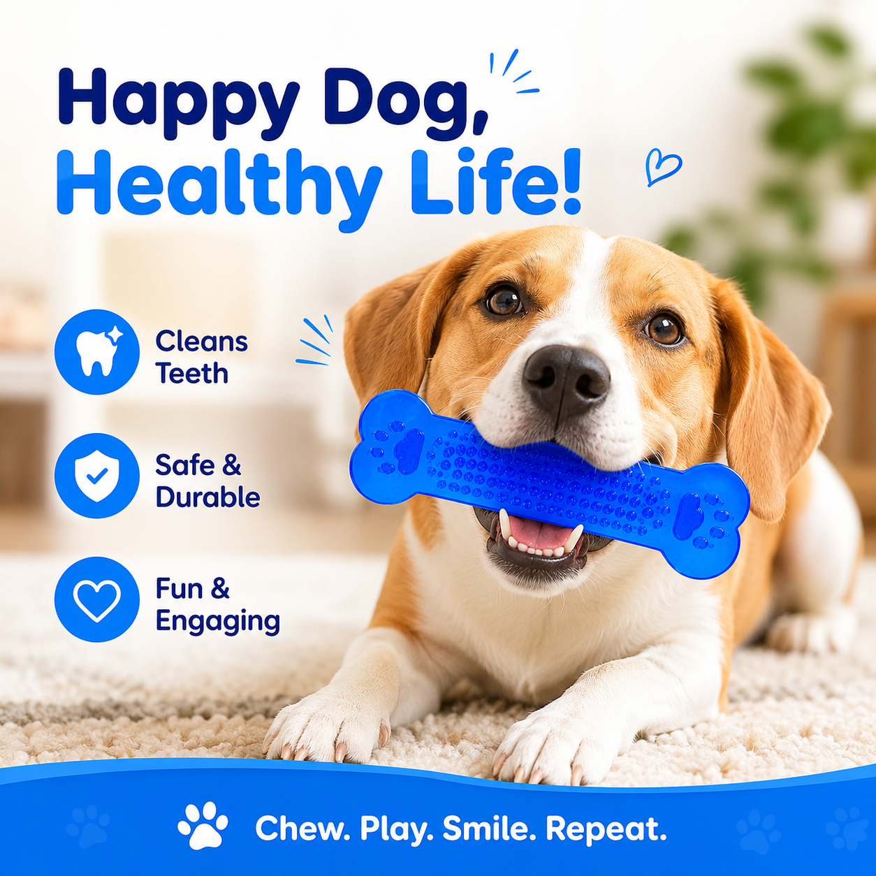 Dog Bone Chew Toy Flexible PVC Pet Play Toy - Blue
