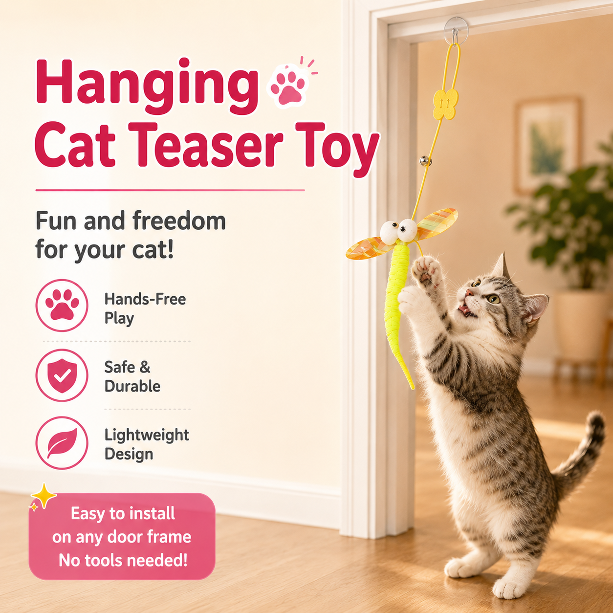 Cat Teaser Wand Toy with Suction Cup Interactive Toy