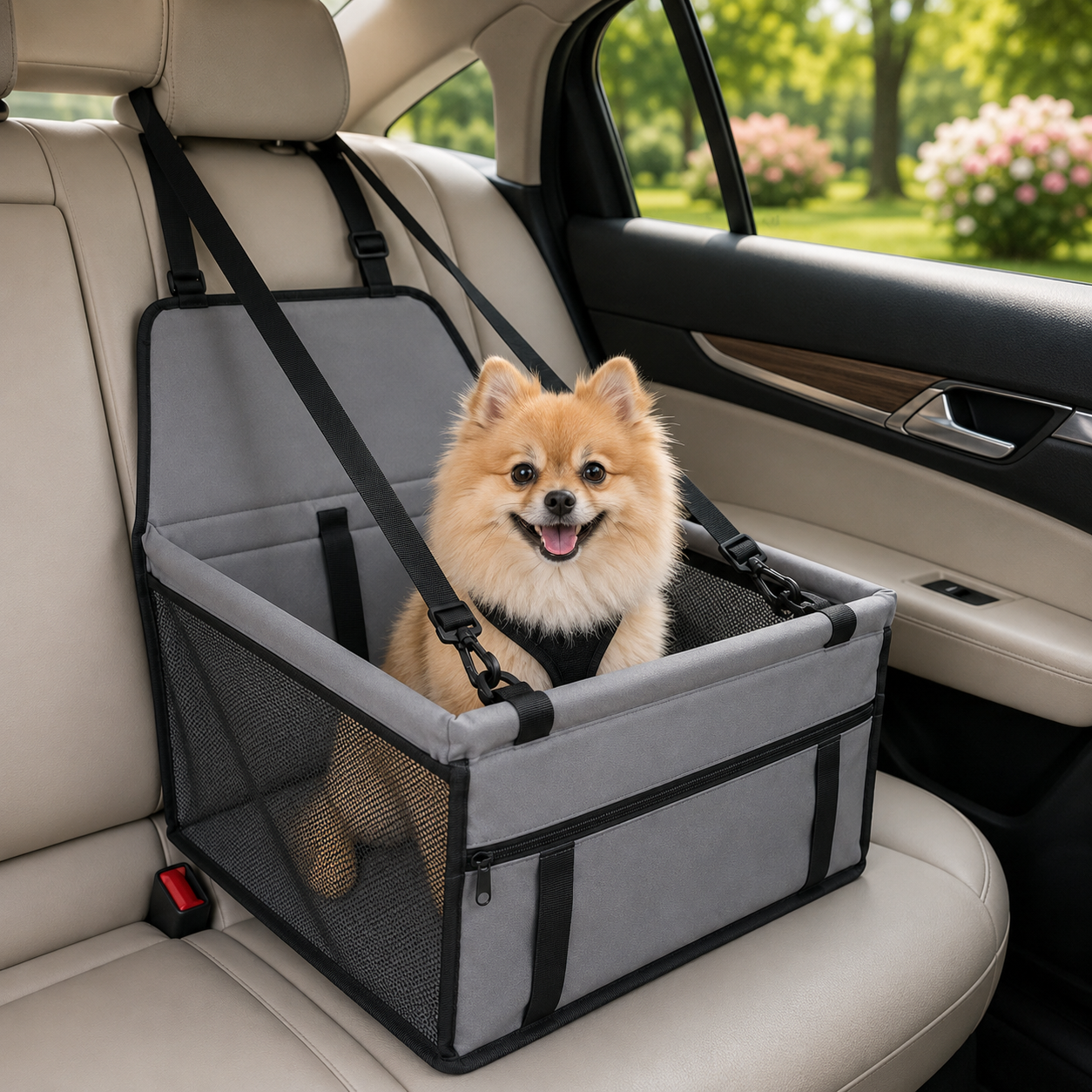 Stable Foldable Pet Car Seat Cover for Dogs and Cats - Grey
