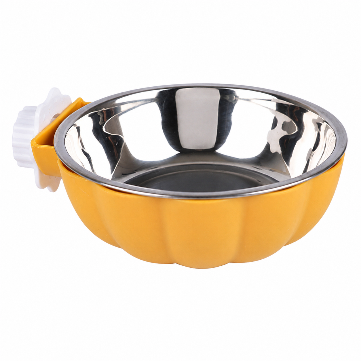 Pet Hanging Food Bowl Pumpkin Shaped Stainless Steel Feeding Dish for Rabbits Hamsters Birds and Cats - Yellow