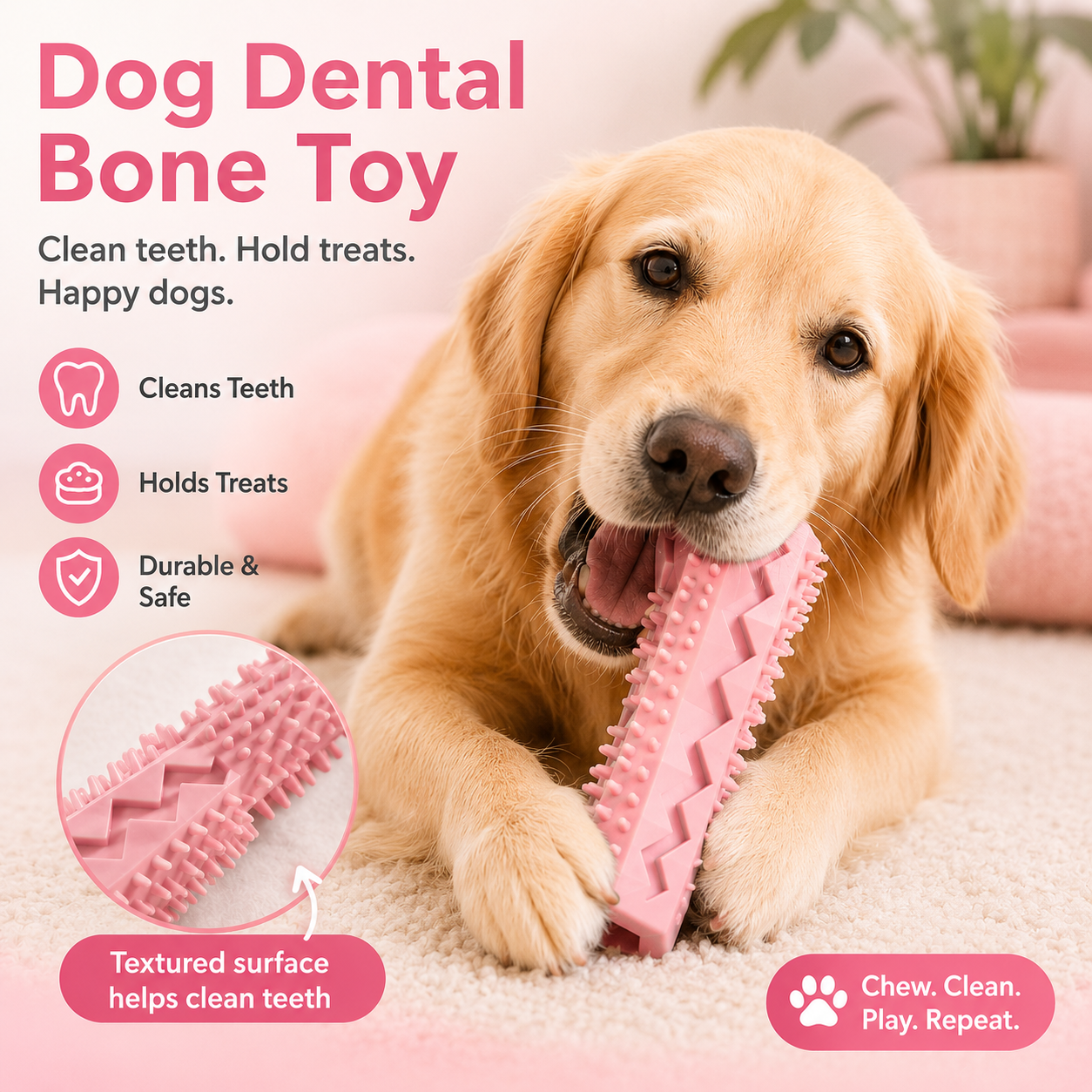 Dog Treat Dispensing Chew Stick Interactive Toy - Pink