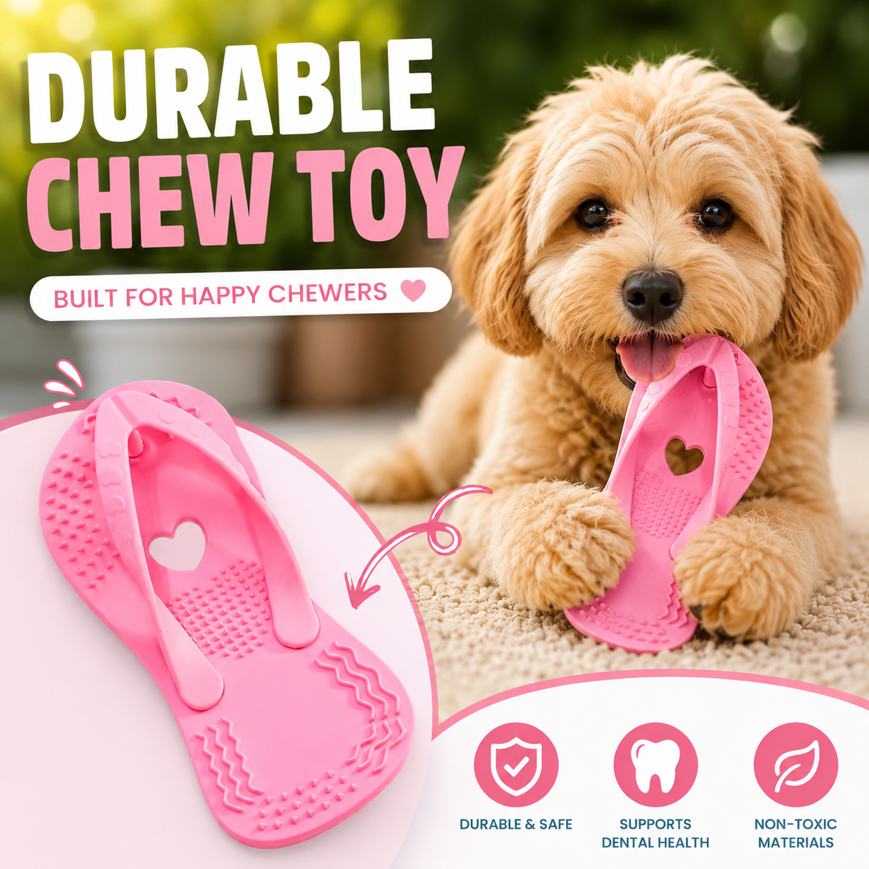 Pink Slipper Design Rubber Play Toy for Puppies and Small Dogs