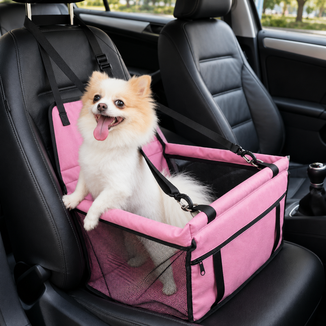 Foldable Travel Pet Car Seat for Dogs and Cats - Pink