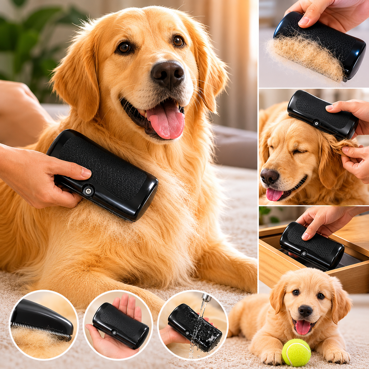 Multifunctional Pet Grooming Brush Dog Cat Deshedding Tool with Ergonomic Handle