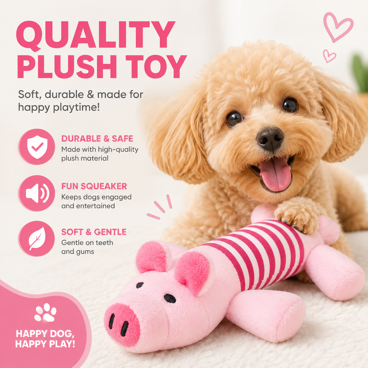 Pig Elephant Plush Dog Toy with Squeaker Interactive Pet Play Toy