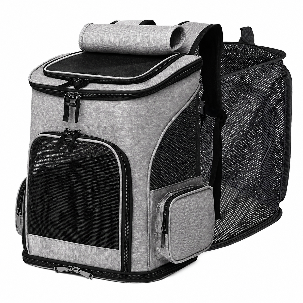 Expandable Pet Backpack Carrier for Cats and Small Dogs - Grey