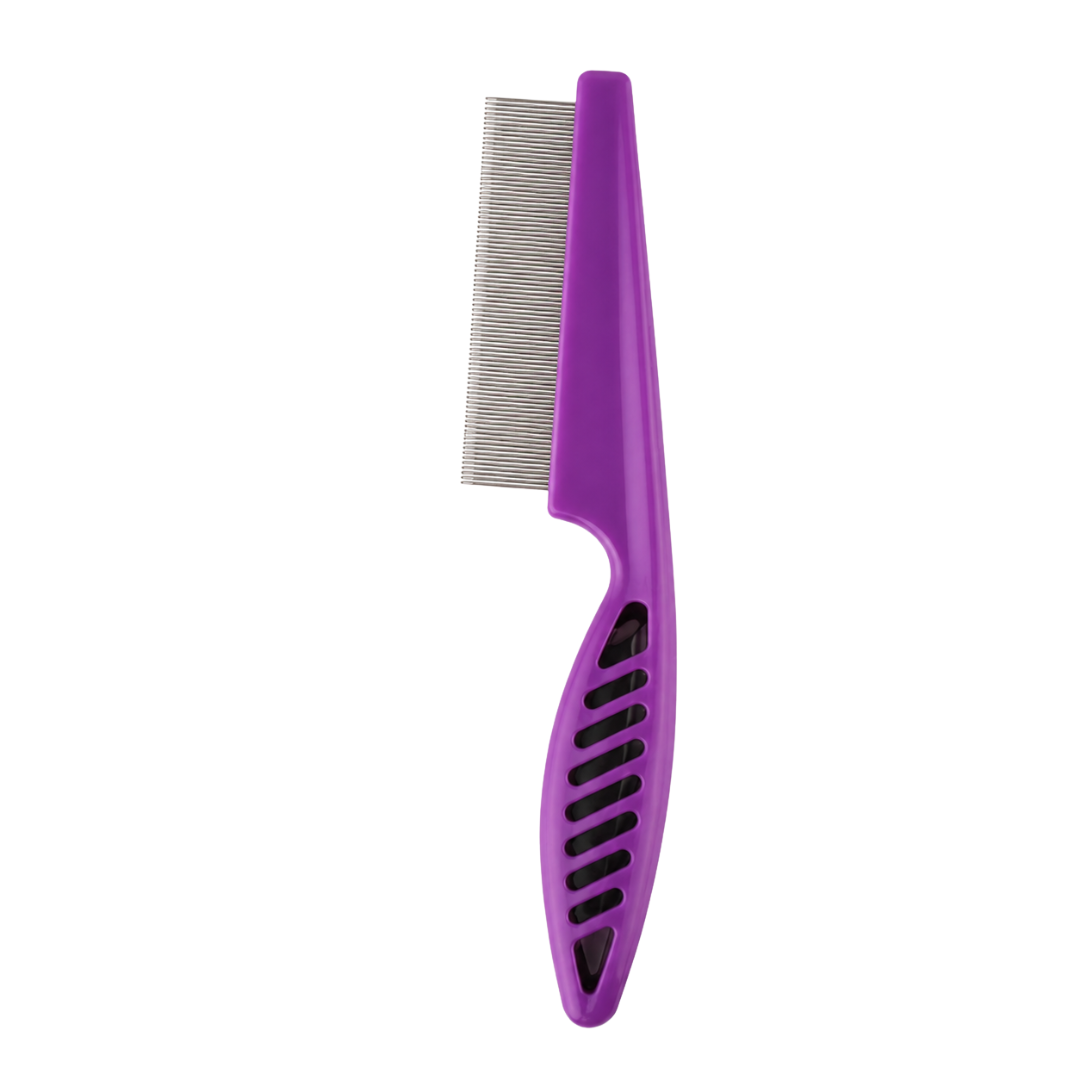 Compact Pet Hair Removal Comb with Stainless Steel Teeth for Dogs and Cats - Purple