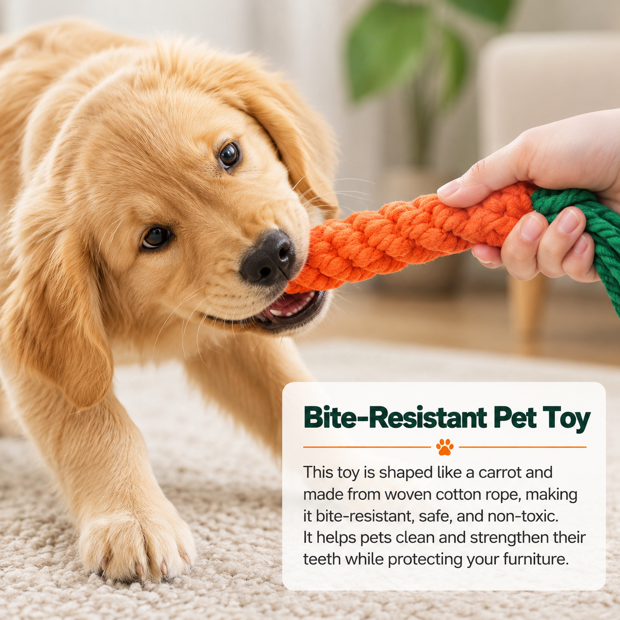 Carrot Cotton Rope Dog Chew Toy for Puppies and Small Dogs