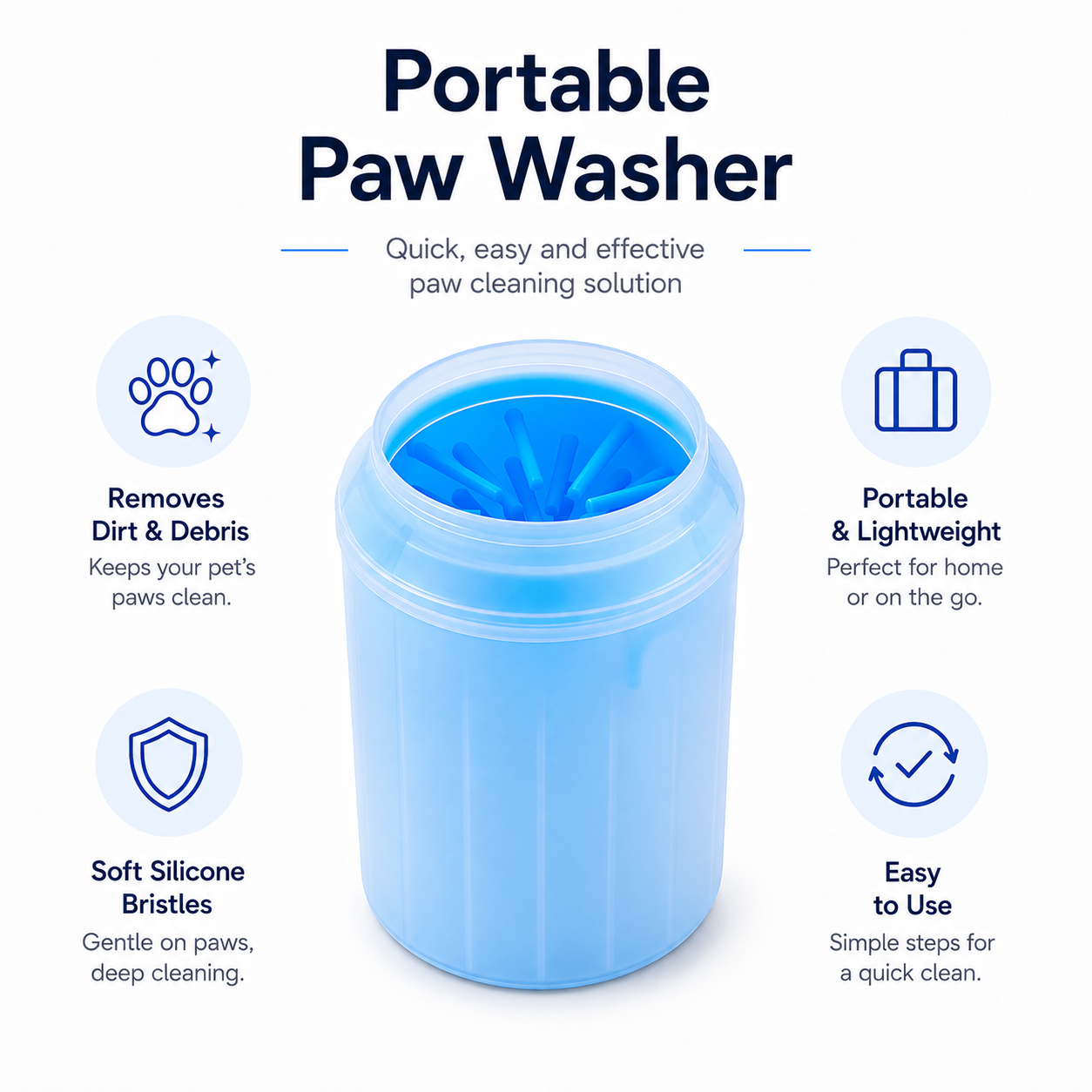 Pet Paw Cleaning Cup with Silicone Bristles - Blue