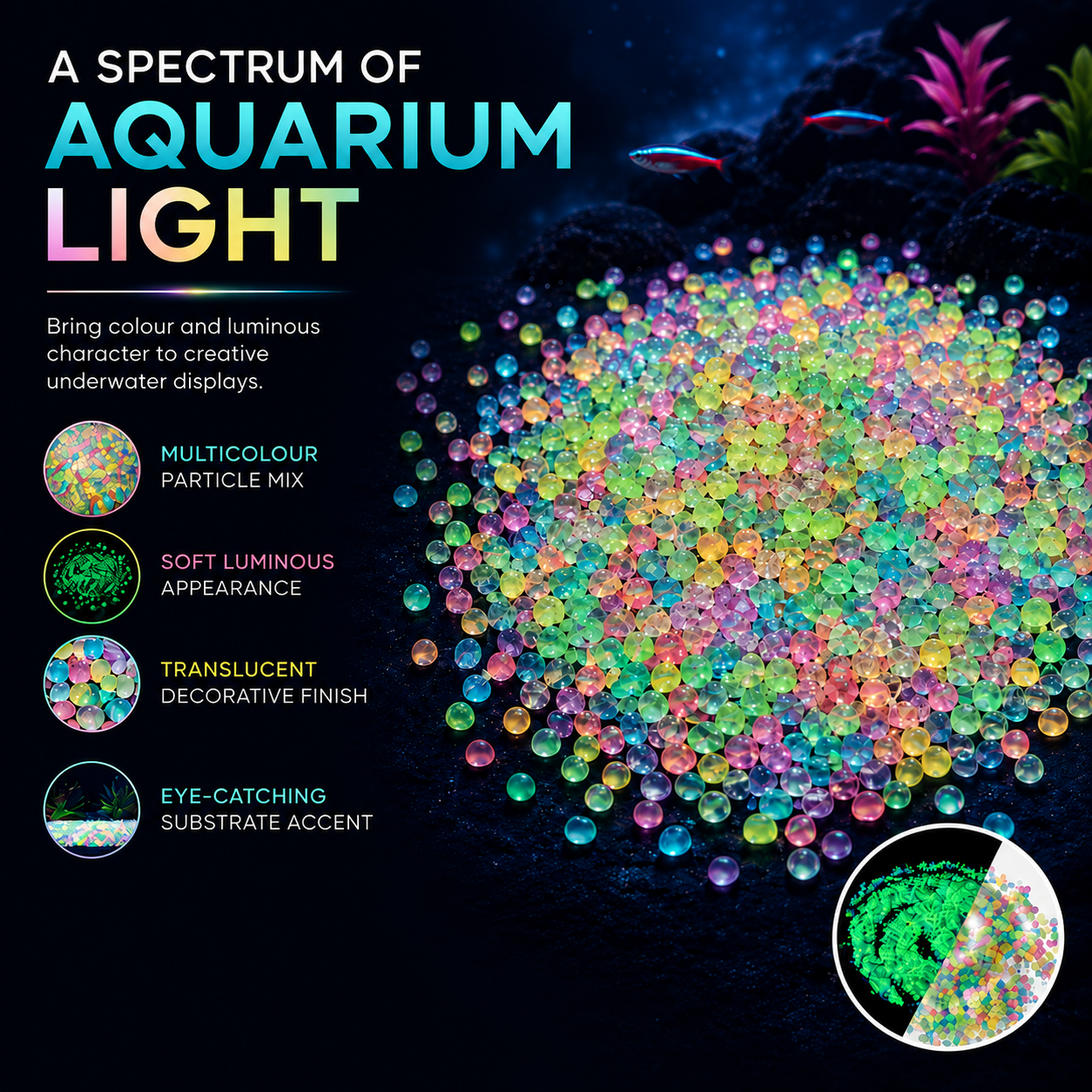 Colourful Glow in the Dark Aquarium Gravel 250g