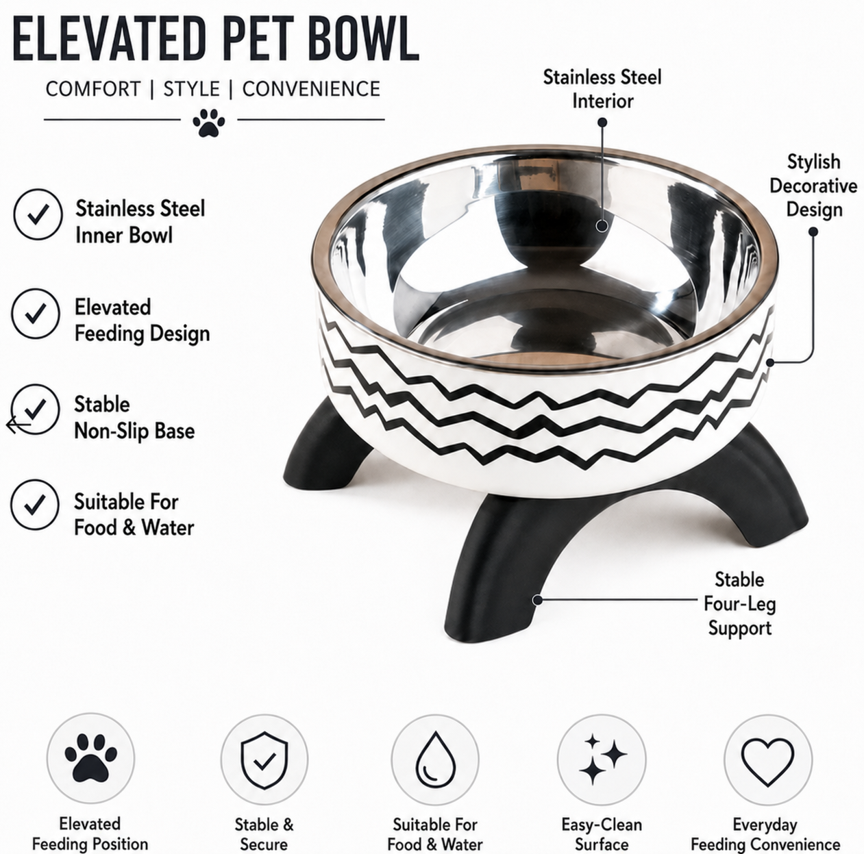 Stainless Steel Pet Feeding Bowl with Elevated Design for Cats and Small Dogs