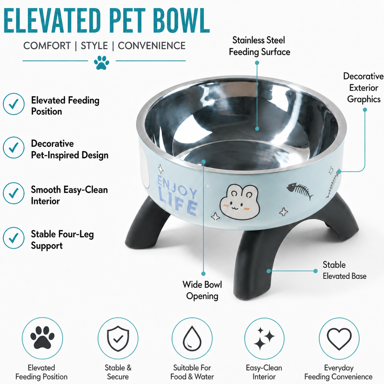 Elevated Stainless Steel Pet Feeding Bowl for Cats and Dogs